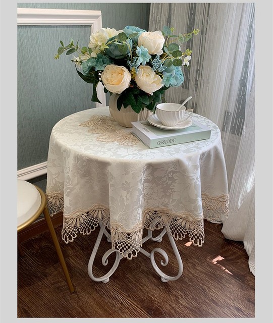 Luksusowy obrus europejskiej koronki żakardowej satynowy - okrągły - na stół - dla domu, wesele, bankiet, meble, pokrywa - Wianko - 5