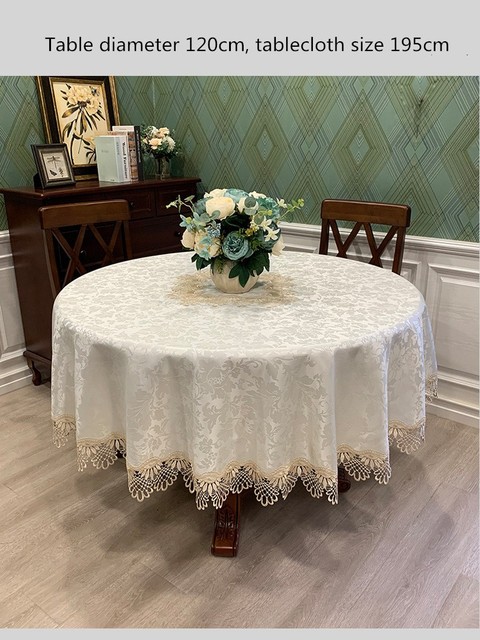 Luksusowy obrus europejskiej koronki żakardowej satynowy - okrągły - na stół - dla domu, wesele, bankiet, meble, pokrywa - Wianko - 4