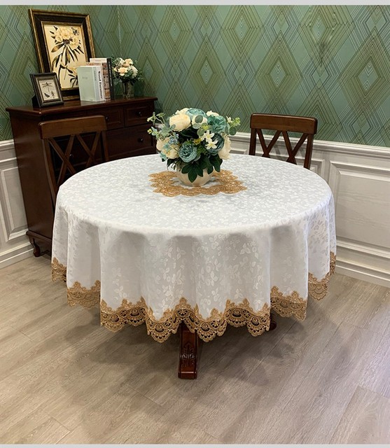 Luksusowy obrus europejskiej koronki żakardowej satynowy - okrągły - na stół - dla domu, wesele, bankiet, meble, pokrywa - Wianko - 17
