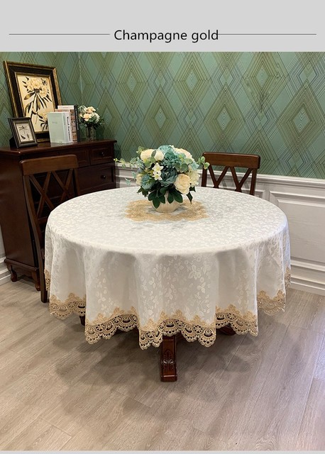 Luksusowy obrus europejskiej koronki żakardowej satynowy - okrągły - na stół - dla domu, wesele, bankiet, meble, pokrywa - Wianko - 15