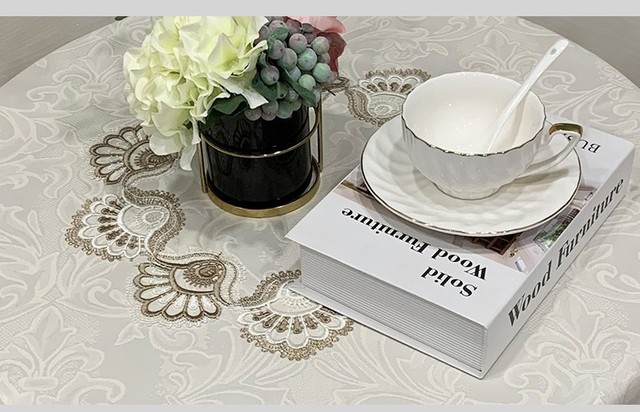 Luksusowy obrus europejskiej koronki żakardowej satynowy - okrągły - na stół - dla domu, wesele, bankiet, meble, pokrywa - Wianko - 12