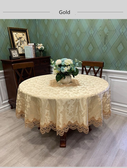 Luksusowy obrus europejskiej koronki żakardowej satynowy - okrągły - na stół - dla domu, wesele, bankiet, meble, pokrywa - Wianko - 14