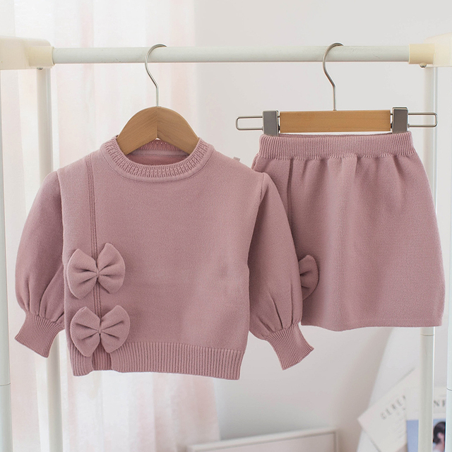 Zima na jesień - Sweter z dzianiny i spódnica dla małych dziewczynek - Zestaw ubrań - Wianko - 8
