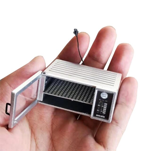 Metalowa miniaturowa kuchenka mikrofalowa 1:12 - Model mini, meble dekoracyjne i akcesoria kuchenne do domu dla lalek - Wianko - 1