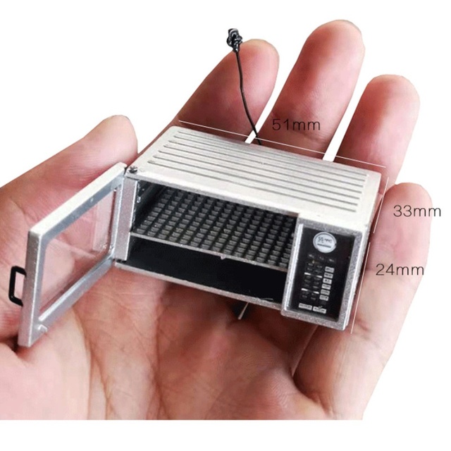 Metalowa miniaturowa kuchenka mikrofalowa 1:12 - Model mini, meble dekoracyjne i akcesoria kuchenne do domu dla lalek - Wianko - 7