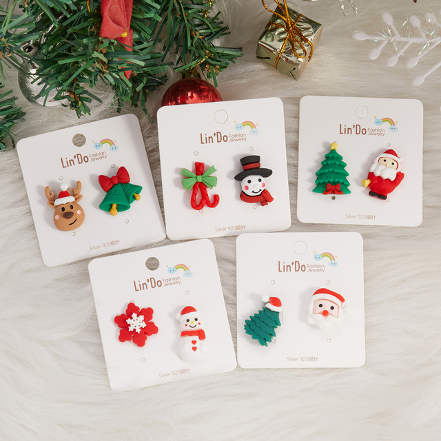 Kolczyki świąteczne dla kobiet - święty mikołaj, Snowman, Elk, dzwonki, bożonarodzeniowe drzewo - Wianko - 1