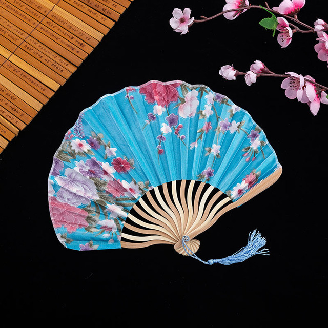 Ręcznie składany wachlarz jedwabny Chiński/Japoński styl Retro, dekoracyjny kobiecy wachlarz z bambusowym uchwytem - Wianko - 12