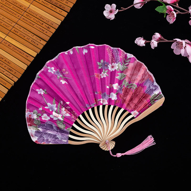 Ręcznie składany wachlarz jedwabny Chiński/Japoński styl Retro, dekoracyjny kobiecy wachlarz z bambusowym uchwytem - Wianko - 14