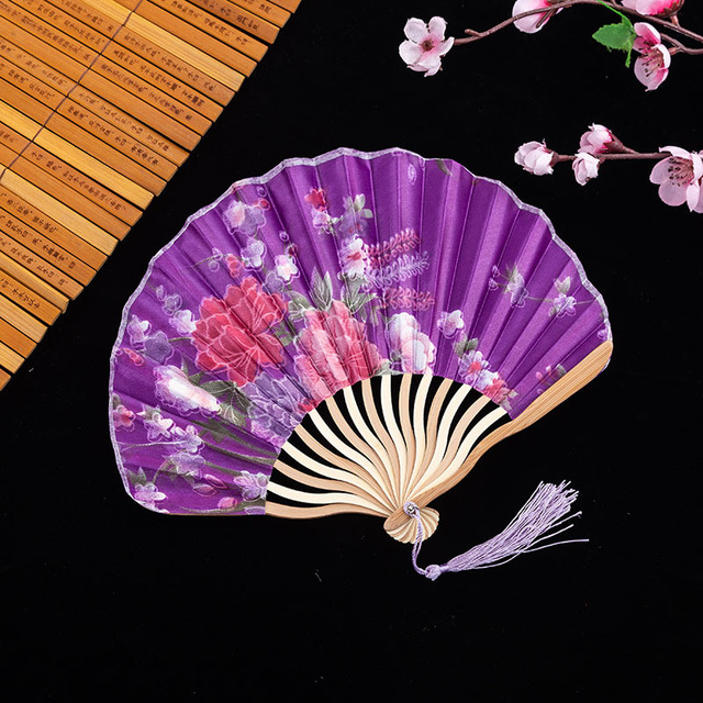 Ręcznie składany wachlarz jedwabny Chiński/Japoński styl Retro, dekoracyjny kobiecy wachlarz z bambusowym uchwytem - Wianko - 15