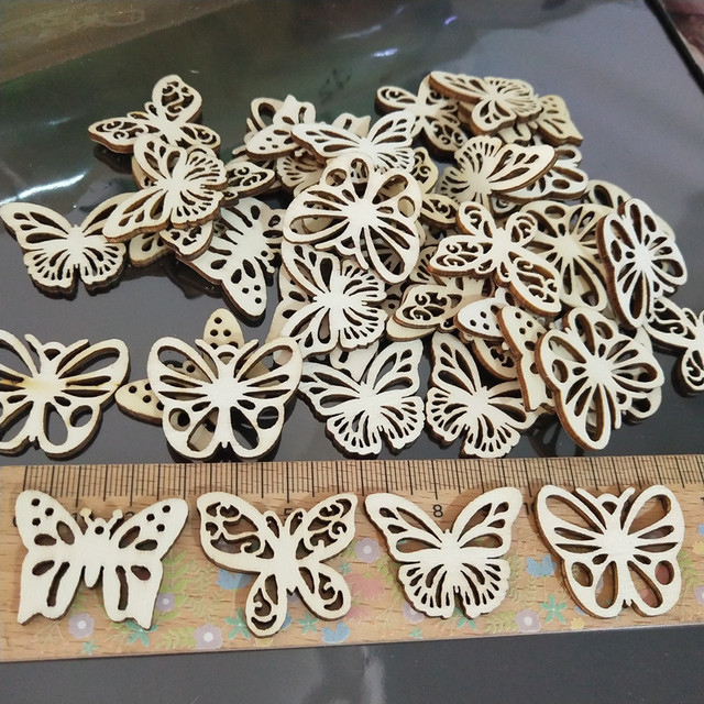 50 sztuk laserowo wycinane drewno motyl zdobienie drewniane ozdoby drewniany kształt Craft dekoracja na przyjęcie ślubneLaserowo wycinane drewno motyl: 50 sztuk zdobień Hollow niedokończonych drewnianych ozdób DIY - Wianko - 3