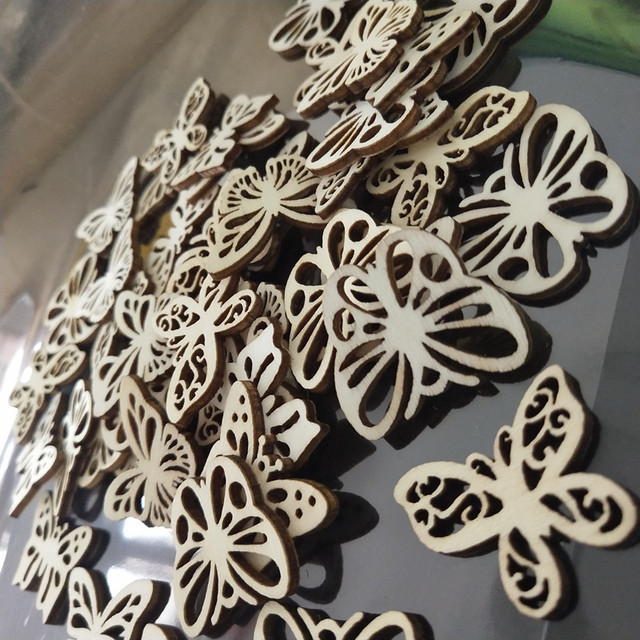 50 sztuk laserowo wycinane drewno motyl zdobienie drewniane ozdoby drewniany kształt Craft dekoracja na przyjęcie ślubneLaserowo wycinane drewno motyl: 50 sztuk zdobień Hollow niedokończonych drewnianych ozdób DIY - Wianko - 5