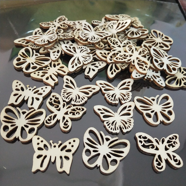 50 sztuk laserowo wycinane drewno motyl zdobienie drewniane ozdoby drewniany kształt Craft dekoracja na przyjęcie ślubneLaserowo wycinane drewno motyl: 50 sztuk zdobień Hollow niedokończonych drewnianych ozdób DIY - Wianko - 2
