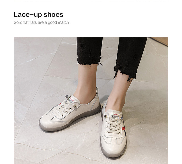 Białe skórzane buty sportowe damskie na co dzień - modne, wulkanizowane trampki płaskie - Wianko - 16