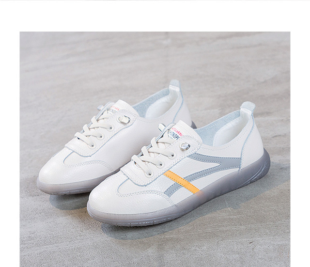 Białe skórzane buty sportowe damskie na co dzień - modne, wulkanizowane trampki płaskie - Wianko - 21