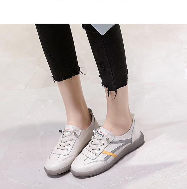 Białe skórzane buty sportowe damskie na co dzień - modne, wulkanizowane trampki płaskie - Wianko - 17