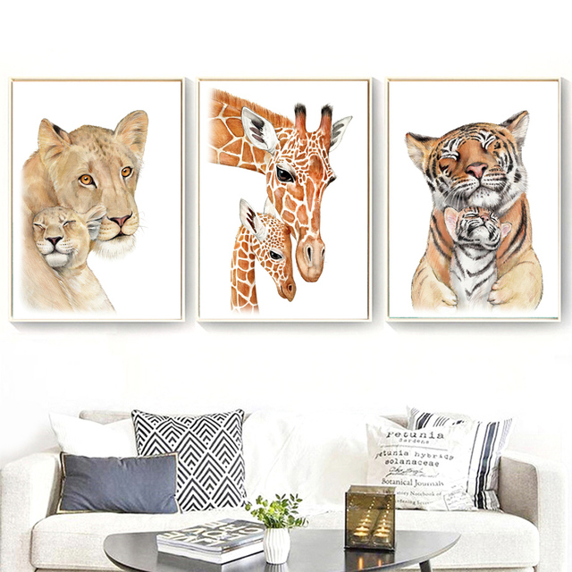 Obraz na płótnie Safari zwierząt - lew, słoń, matka i dziecko - dekoracja do pokoju dziecięcego - Wianko - 5