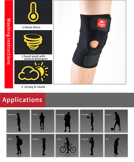 Regulowane elastyczne wsparcie kolana NatureHike Brace Kneepad z ochraniaczem na rzepkę i paskiem zabezpieczającym do biegania - Wianko - 5
