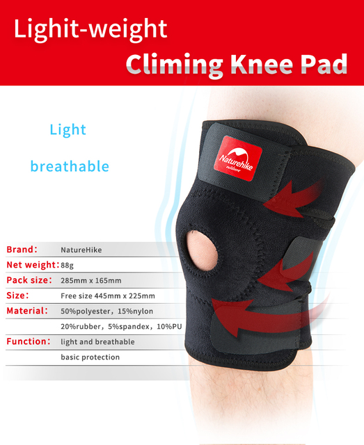 Regulowane elastyczne wsparcie kolana NatureHike Brace Kneepad z ochraniaczem na rzepkę i paskiem zabezpieczającym do biegania - Wianko - 2