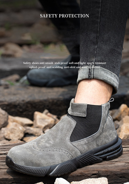 Męskie buty robocze antyprzebiciowe ochronne Chelsea Boots Work - Wianko - 7
