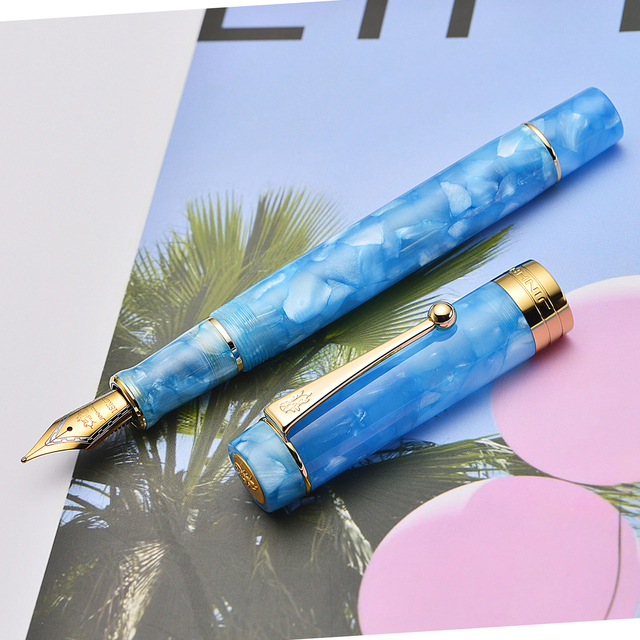 Pióro wieczne Jinhao 100 Centennial z żywicznym korpusow w kolorze Sky Blue, złotym klipem i stalówką Iridium EF/F/M/Bent, wraz z konwerterem - idealne biurowe pióro dla biznesu - Wianko - 5