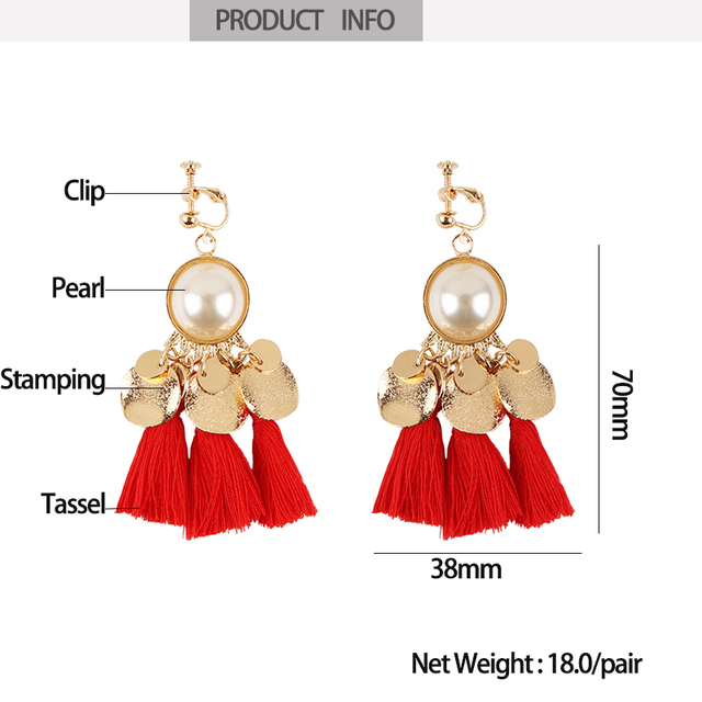 Czeski luksusowy klips na uszy z imitacją perły i tassel - bestseller 2018 - Wianko - 1