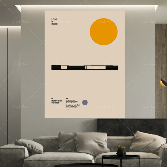 Plakat Pawilon Barceloński - Mies Van Der Rohe - Minimalistyczna Architektura Bauhaus Design - Ozdoby do Dekoracji Wnętrz - Wianko - 3