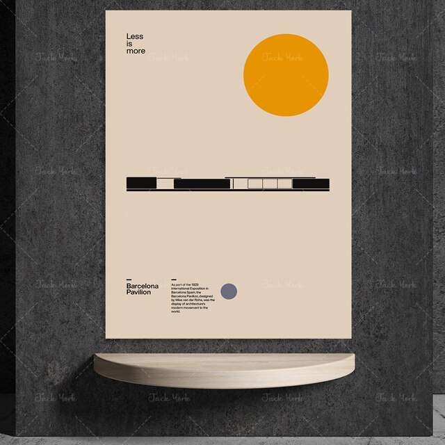 Plakat Pawilon Barceloński - Mies Van Der Rohe - Minimalistyczna Architektura Bauhaus Design - Ozdoby do Dekoracji Wnętrz - Wianko - 6