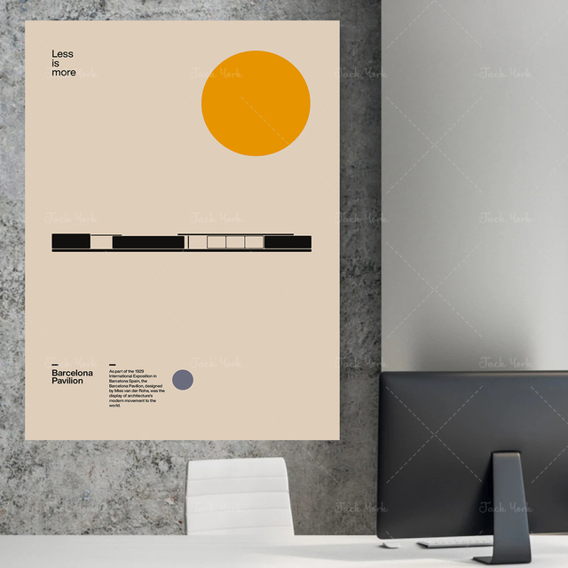 Plakat Pawilon Barceloński - Mies Van Der Rohe - Minimalistyczna Architektura Bauhaus Design - Ozdoby do Dekoracji Wnętrz - Wianko - 5