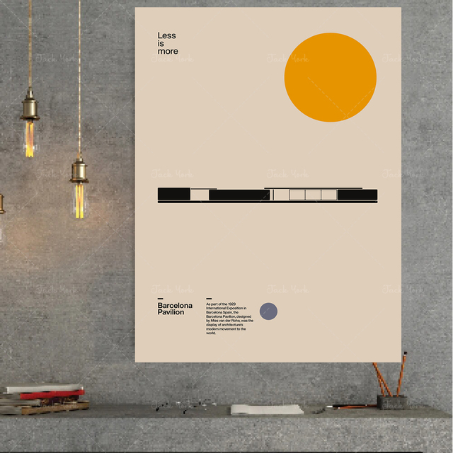 Plakat Pawilon Barceloński - Mies Van Der Rohe - Minimalistyczna Architektura Bauhaus Design - Ozdoby do Dekoracji Wnętrz - Wianko - 4