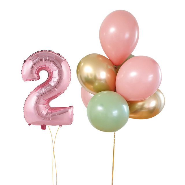 Partia 9 nowych różowych zielonych balonów 32 cali, 1-9 różowy balon na dziewczynę, urodziny, wesele, dekoracje, DIY Party Supply - Wianko - 3