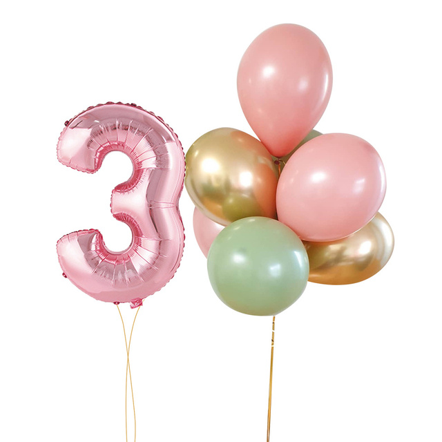 Partia 9 nowych różowych zielonych balonów 32 cali, 1-9 różowy balon na dziewczynę, urodziny, wesele, dekoracje, DIY Party Supply - Wianko - 4
