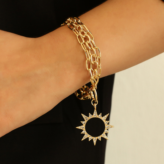 Wisiorek złoty z błyszczącym słońcem, łańcuch bransoletka dla kobiet i dziewczyn - biżuteria na rękę - Wianko - 2