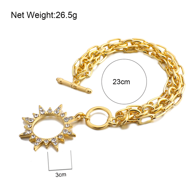 Wisiorek złoty z błyszczącym słońcem, łańcuch bransoletka dla kobiet i dziewczyn - biżuteria na rękę - Wianko - 6