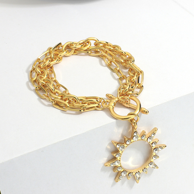 Wisiorek złoty z błyszczącym słońcem, łańcuch bransoletka dla kobiet i dziewczyn - biżuteria na rękę - Wianko - 7