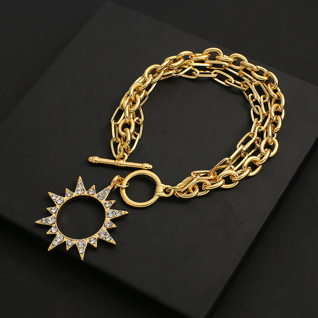 Wisiorek złoty z błyszczącym słońcem, łańcuch bransoletka dla kobiet i dziewczyn - biżuteria na rękę - Wianko - 3
