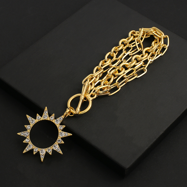 Wisiorek złoty z błyszczącym słońcem, łańcuch bransoletka dla kobiet i dziewczyn - biżuteria na rękę - Wianko - 5