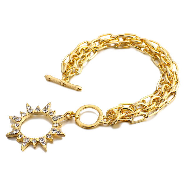 Wisiorek złoty z błyszczącym słońcem, łańcuch bransoletka dla kobiet i dziewczyn - biżuteria na rękę - Wianko - 8