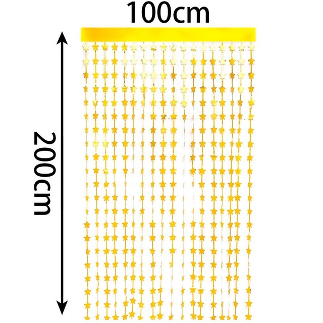 Tło imprezowe dekoracyjne 2m złote gwiazdy foliowe z frędzlami foto budka ściana kurtyna - Wianko - 1