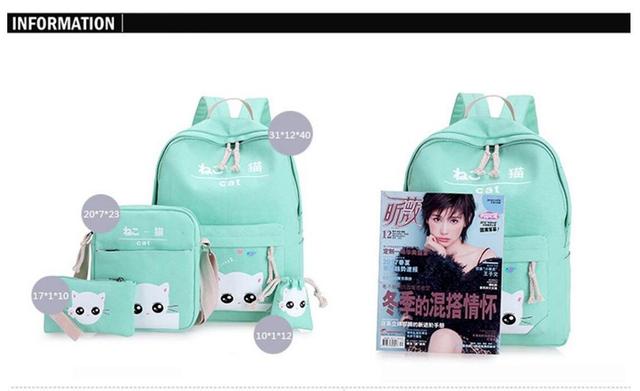 Czarny plecak dla nastolatek - torba szkolna z 4 zestawami, kolor zielony miętowy, styl japoński/koreański, nowość 2019 - Wianko - 12