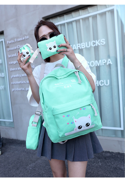 Czarny plecak dla nastolatek - torba szkolna z 4 zestawami, kolor zielony miętowy, styl japoński/koreański, nowość 2019 - Wianko - 16