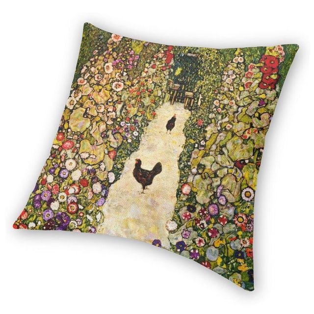 Poszewka na poduszkę 40x40cm z obrazem Gustava Klimta - Ścieżka ogrodowa z kurczakami - Wianko - 3