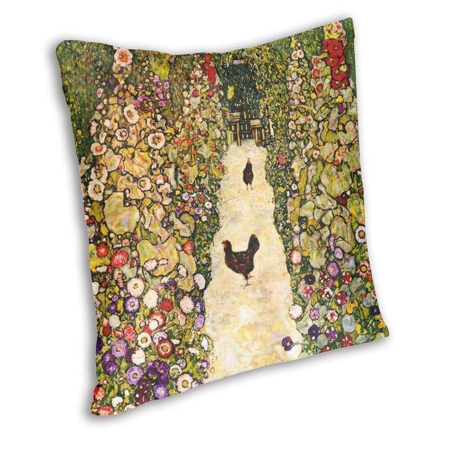 Poszewka na poduszkę 40x40cm z obrazem Gustava Klimta - Ścieżka ogrodowa z kurczakami - Wianko - 2