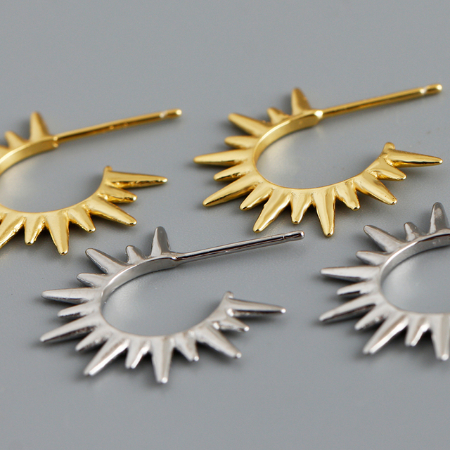 Kolczyki sztyfty ze srebra 925 czeskiego prostego spiketa z motywem słonecznika - moda gotycka, biżuteria dla kobiet - Wianko - 3