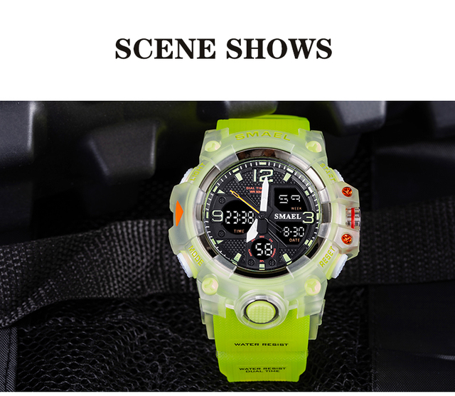 Zegarek sportowy męski SMAEL zielony cyfrowy, wodoodporny, z podwójnym czasem i funkcją oświetlania Luminous - Wianko - 22