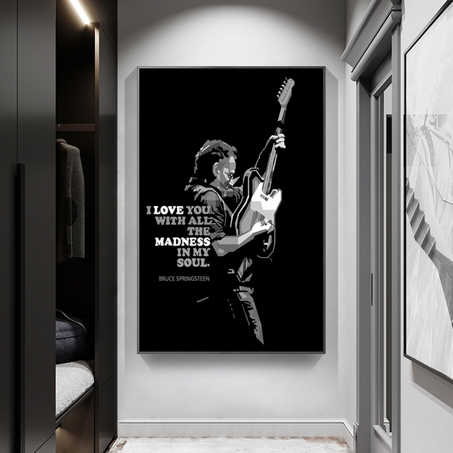 Plakat z czarnym tłem rockowego piosenkarza - malarstwo ścienne do salonu i sypialni - Wianko - 1