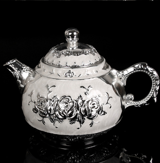 Posrebrzany zestaw 6-częściowy naczyń do herbaty - ręcznie wykonane, w stylu europejskim z motywem róży - Wianko - 2
