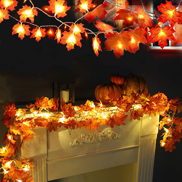 LED liście klonu zasilane baterią - idealne dekoracje DIY na Halloween, do wnętrza i na zewnątrz, na wakacyjne święta, z odmą atmosferą dziękczynienia - Wianko - 1