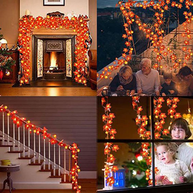 LED liście klonu zasilane baterią - idealne dekoracje DIY na Halloween, do wnętrza i na zewnątrz, na wakacyjne święta, z odmą atmosferą dziękczynienia - Wianko - 2