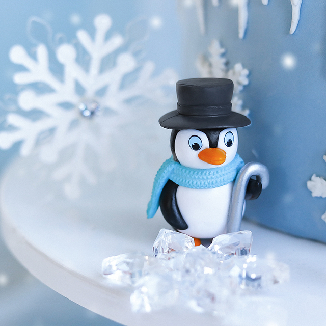 Cylinder zimowy do dekoracji tortu - pingwin płatek śniegu - różowy niebieski - Party Baby Shower Xmas - dekoracje do pieczenia i deserów - upominki dla dzieci i ukochanych - Wianko - 3