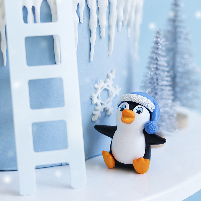 Cylinder zimowy do dekoracji tortu - pingwin płatek śniegu - różowy niebieski - Party Baby Shower Xmas - dekoracje do pieczenia i deserów - upominki dla dzieci i ukochanych - Wianko - 4